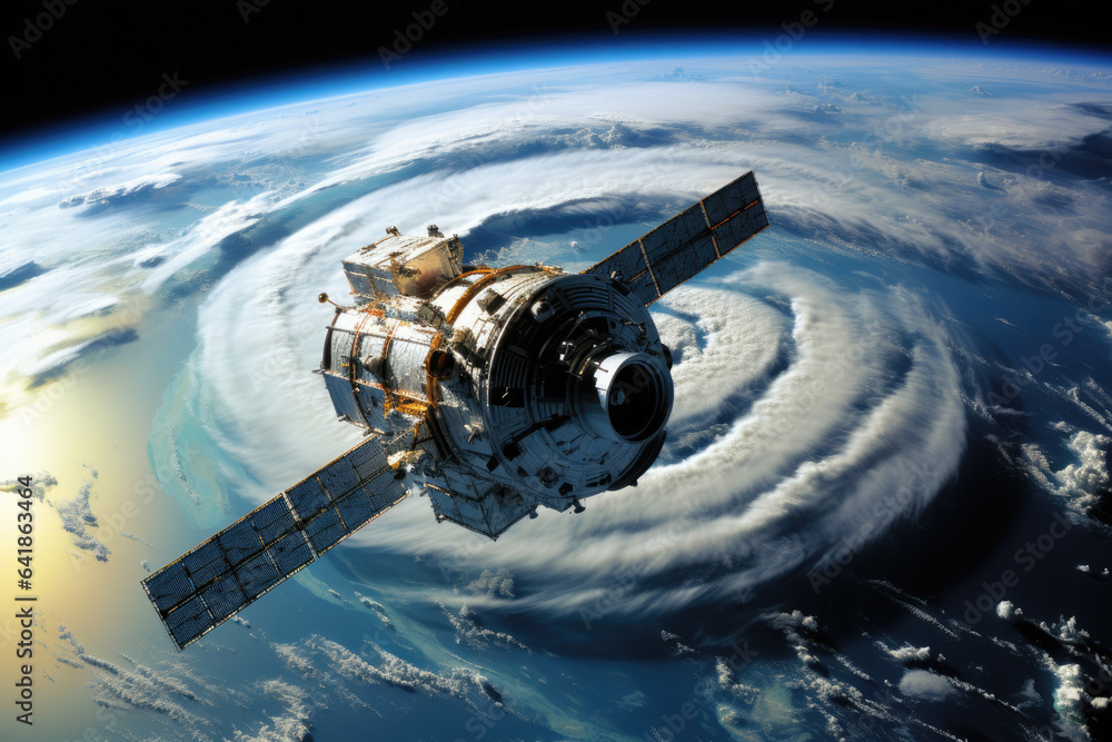Obraz premium satellite in orbit above hurricane