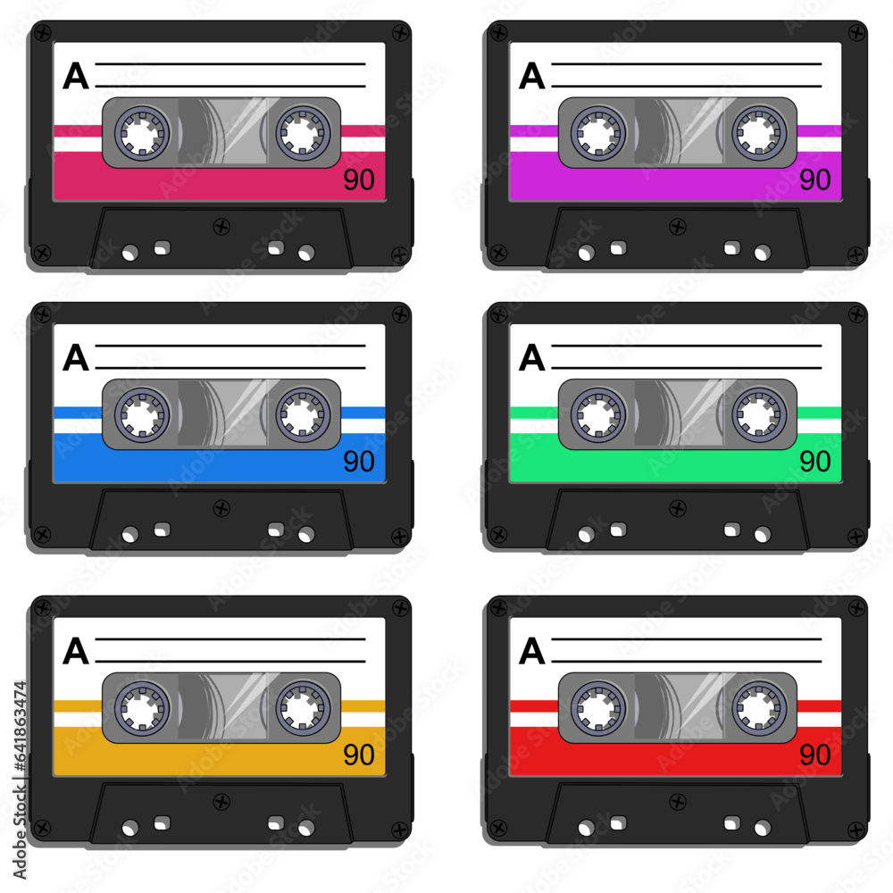 Fototapeta premium Vector Cassette Tapes in Various colours