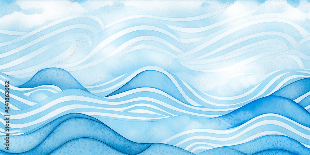 Naklejka premium Snow wave winter texture background for copy space text. Blue white wavy flowing lines. Frozen ocean water backdrop. New year holiday season celebration abstract illustration. Web mobile cartoon waves