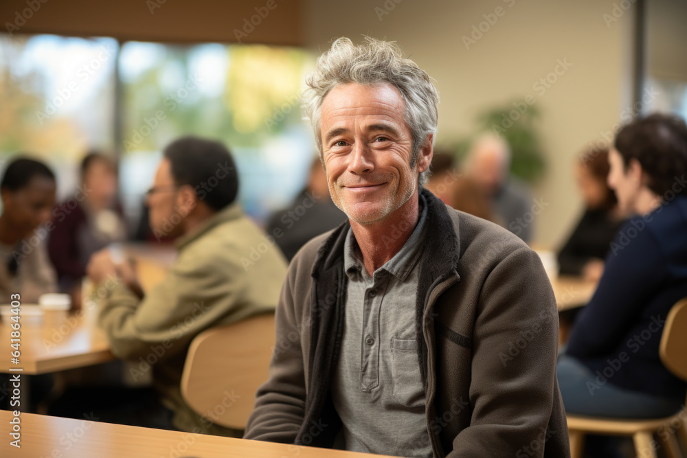 A person attends a discussion group at a community center, engaging in meaningful conversations and expanding perspectives in an inclusive third space. Generative Ai. A person attends a discussion group at a community center, engaging in meaningful conversations and expanding perspectives in an inclusive third space. Generative Ai.