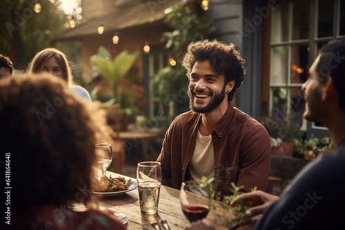 A co-owner hosts a social gathering at their shared property, fostering connections and building relationships within the co-buying community. Generative Ai.