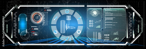 Automotive Steering System infographic diagram showing both types Driving control system without driver assistance Safe driving Vector Futuristic car user interface HUD UI Hologram of the car scanning
