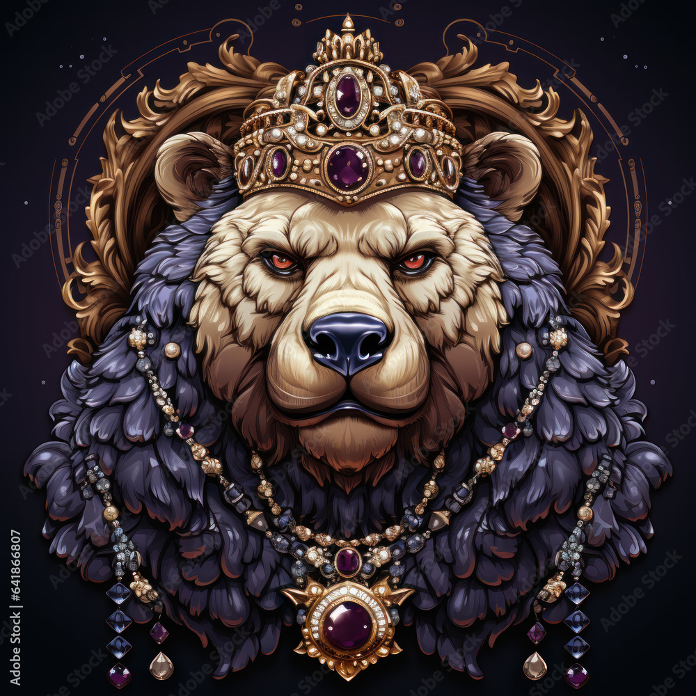  A polar bear peeking out from a crown of gold 
