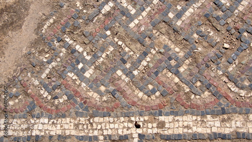 Tile mosaic floor in the Roman ruins at Oudna, outside of Tunis, Tunisia photo