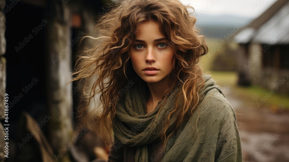 fashion photography - a girl in cozy winter clothing in the cold autumnal countryside fashion photography - a girl in cozy winter clothing in the cold autumnal countryside