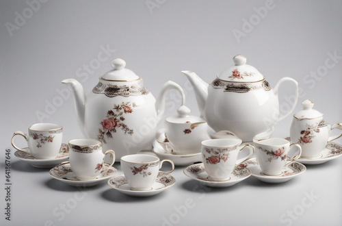 Porcelain tea set isolated on white background