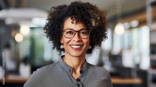 mature black woman professional in casual dress in an accounting office