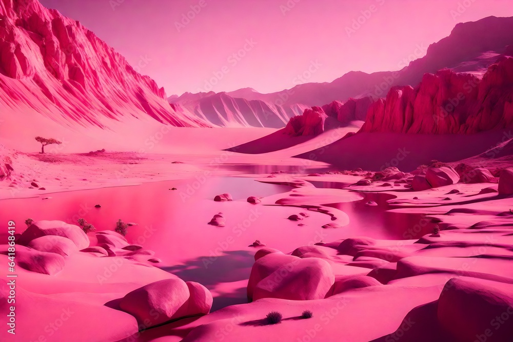 a pink landscape rendered in 3D for presentation