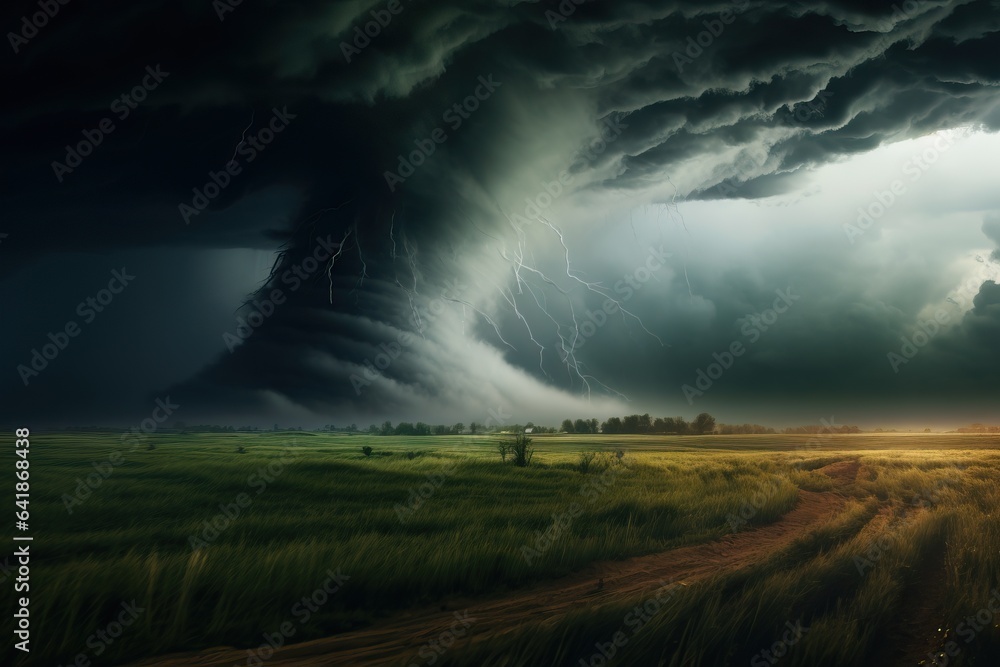 a large tornado swirling across the grassy plains