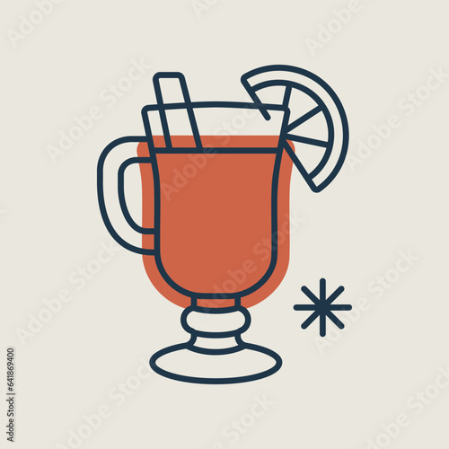 Mulled wine with orange slice and cinnamon stick