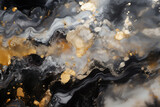 Abstract wavy background. white and gold acrylic paint on a black background. Imitation marble.