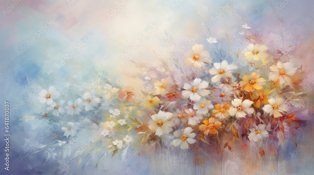 Pastel painting with a delicate depiction of flowers. Bright colors, painting on a light background. Flower painting in summer pastel colors.