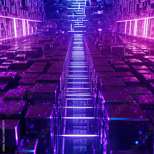 Futuristic Purple Cubes in a Dark Space © Moon