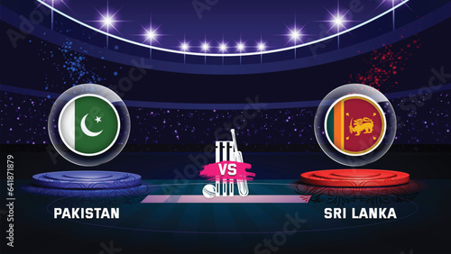 pakistan vs sri lanka cricket championship match with flag shield on beautiful stadium background