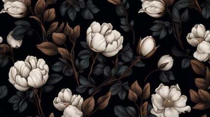 black and white floral pattern on a dark background
