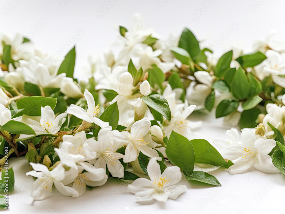 Fresh Jasmine Flowers on White Background