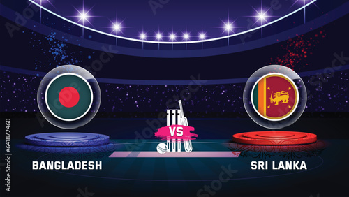 bangladesh vs sri lanka cricket championship match with flag shield on beautiful stadium background