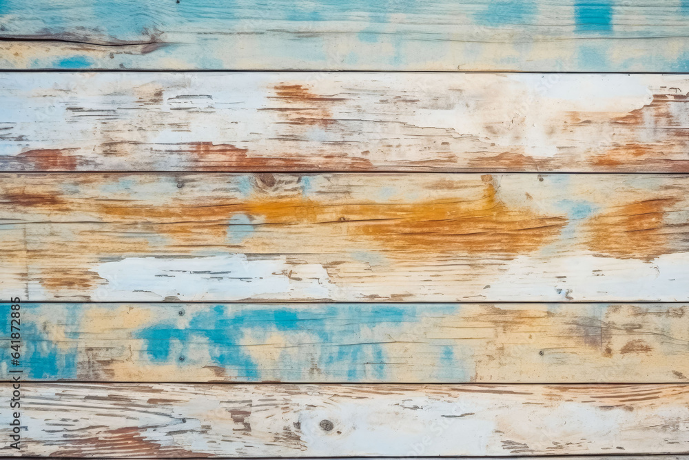 Obraz premium Close up of texture of vintage wood boards with cracked and fainted paint, giving a rustic look