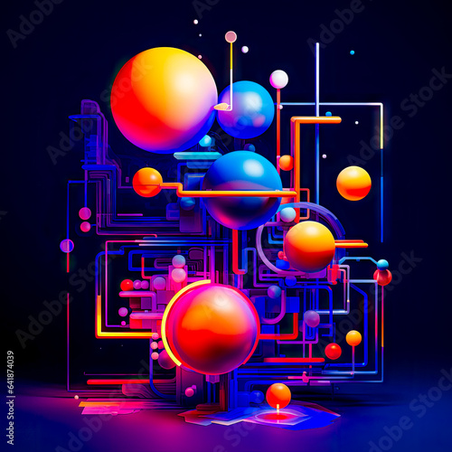 Abstract Concept Design in Light Blue and Orange Molecular Structures Spherical Sculptures Minimalism with Movement Social Network Analysis Digital Art Generative AI Cover Poster © Korea Saii