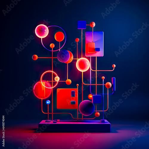 Abstract Concept Design in Light Blue and Orange Molecular Structures Spherical Sculptures Minimalism with Movement Social Network Analysis Digital Art Generative AI Cover Poster