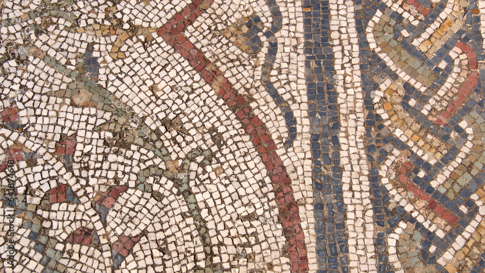 Tile mosaic floor in the Roman ruins at Oudna, outside of Tunis, Tunisia Tile mosaic floor in the Roman ruins at Oudna, outside of Tunis, Tunisia