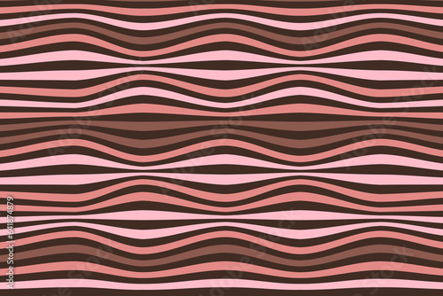 Tło w brązowe i różowe pasy. Dynamiczna kompozycja z falującymi liniami, geometryczne tło na okładki, banery, ulotki, plakaty, tapeta na blog lub social media story.
