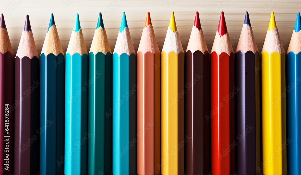 Colored pencils in back to school concept. AI generated Colored pencils in back to school concept. AI generated