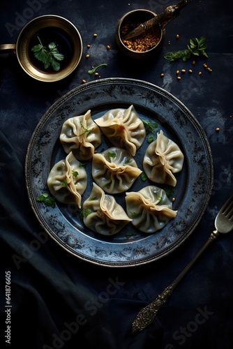 Dumplings on the plate with a sauce 