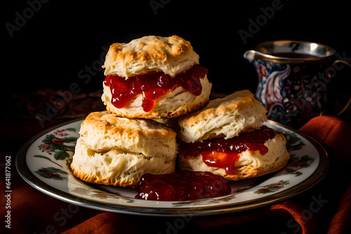 Scone - United Kingdom - Slightly sweet, often served with jam and cream (Generative AI)