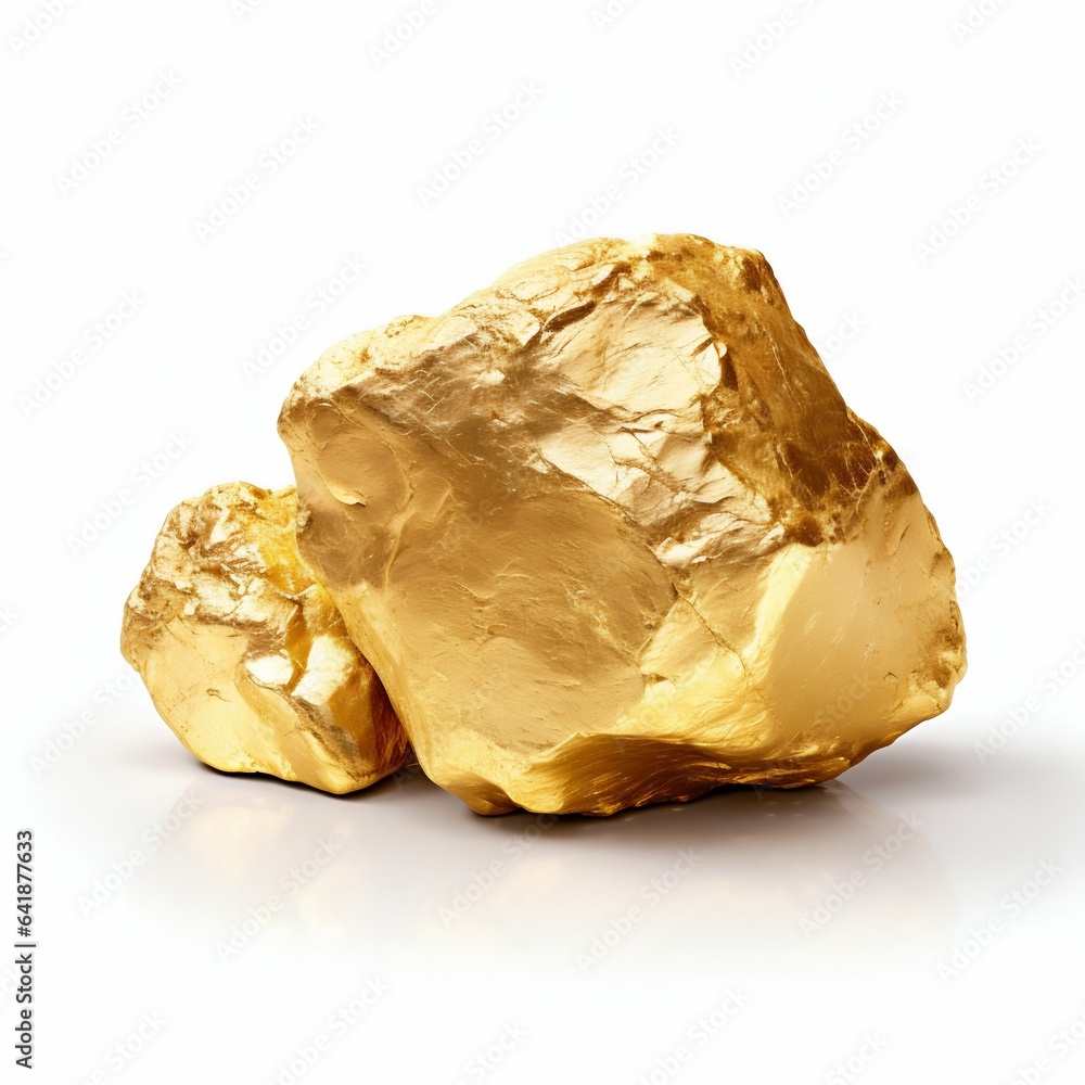 Shiny Gold Nugget Isolated on White Background. Generative ai