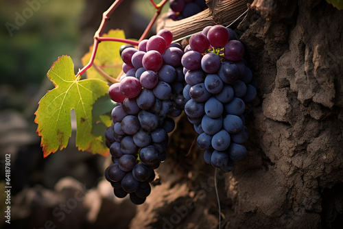 Red wine grapes on old vine. High quality photo