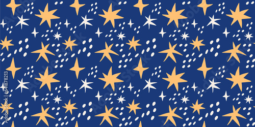 Night Sky Stars Collage: Trendy Matisse-style Abstract Seamless Pattern. Contemporary Hand-drawn Cutout Artwork for Organic Wallpaper Prints