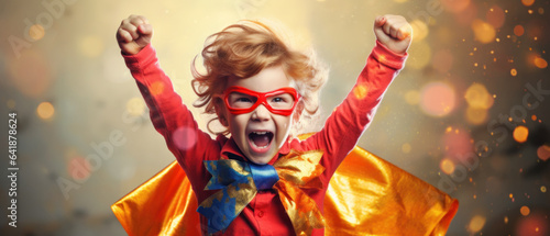 Children wearing superhero costumes and displaying masks