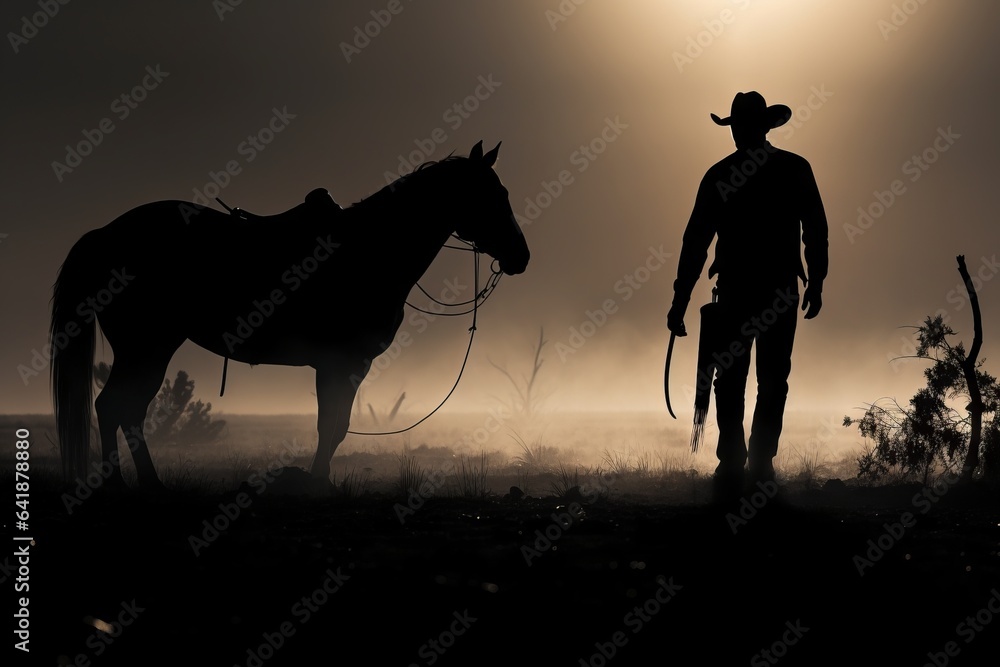 Silhouette of a cowboy riding a horse equestrian illustration wallpaper