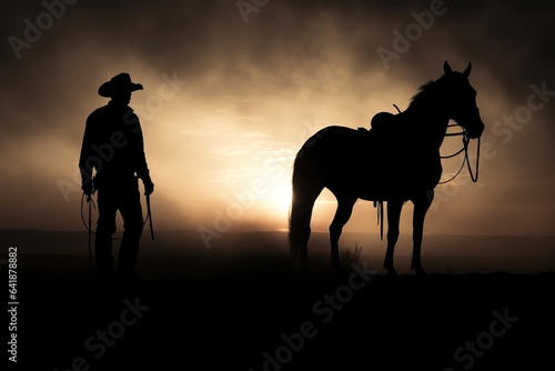 Silhouette of a cowboy riding a horse equestrian illustration wallpaper