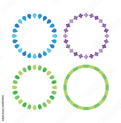 It is a set of border frame illustrations with icons of various shapes such as flowers, raindrops, rain, water, and leaves surrounded by a circle.