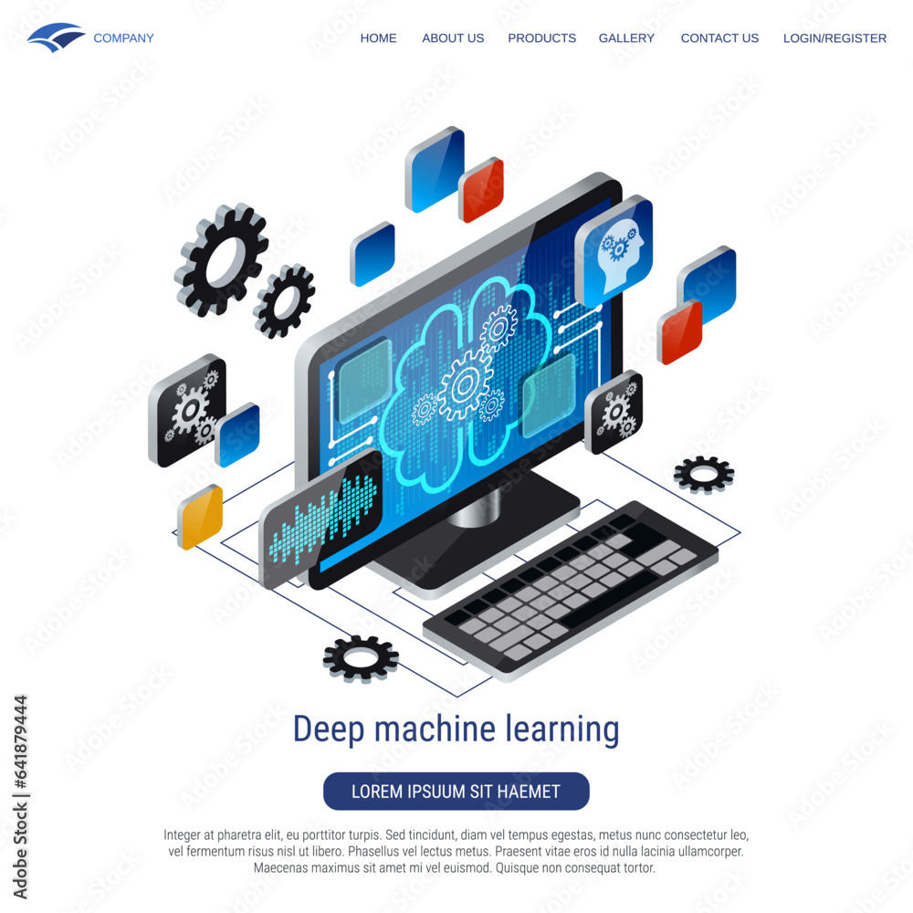 Deep machine learning 3d isometric vector concept illustration