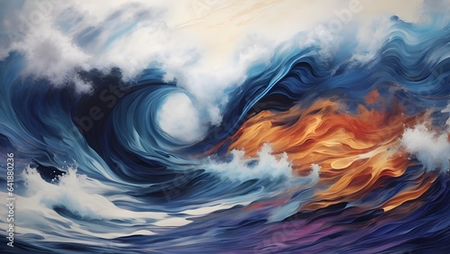 A colorful and abstract painting of an indigo wave, with a mix of hues and textures that create a unique and captivating image.