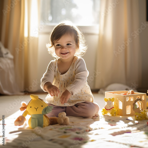 Dziewczynka bawiąca się klockami
