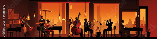 An Illustration of a Grainy Jazz Club with Oversized Instruments