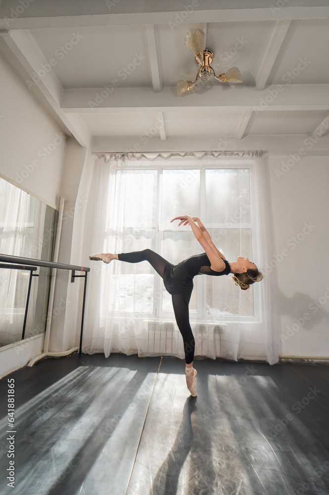 A beautiful Asian woman is dancing at the barre. Ballet dancer. A beautiful Asian woman is dancing at the barre. Ballet dancer.