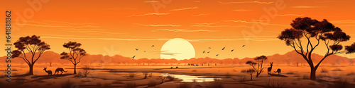 An Illustration of an Australian Outback with Exaggerated Kangaroos and a Grainy Horizon