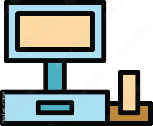Bill system icon outline vector. Cash machine. Check cashier color flat