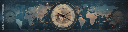 An Illustration of an Oversized World Clock with Grainy Time Zones