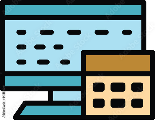 Self machine icon outline vector. Screen cash point. Register checkout color flat