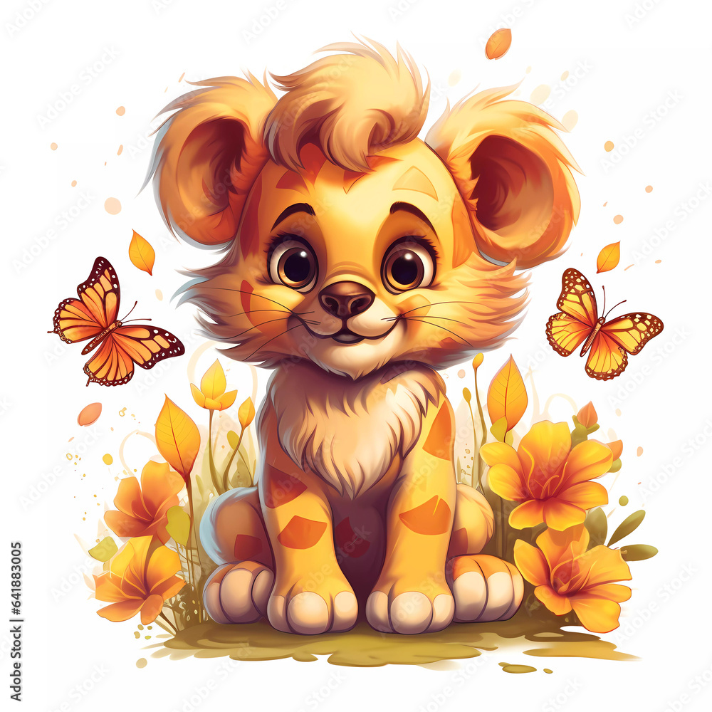 Cute and happy baby lion cartoon illustration,ai