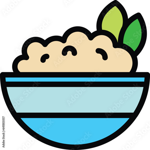 Soy food bowl icon outline vector. Meat flour. Soybean sauce color flat