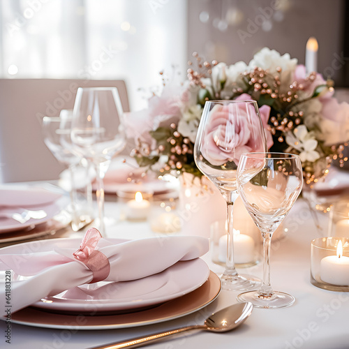 Christmas table setting with flowers.