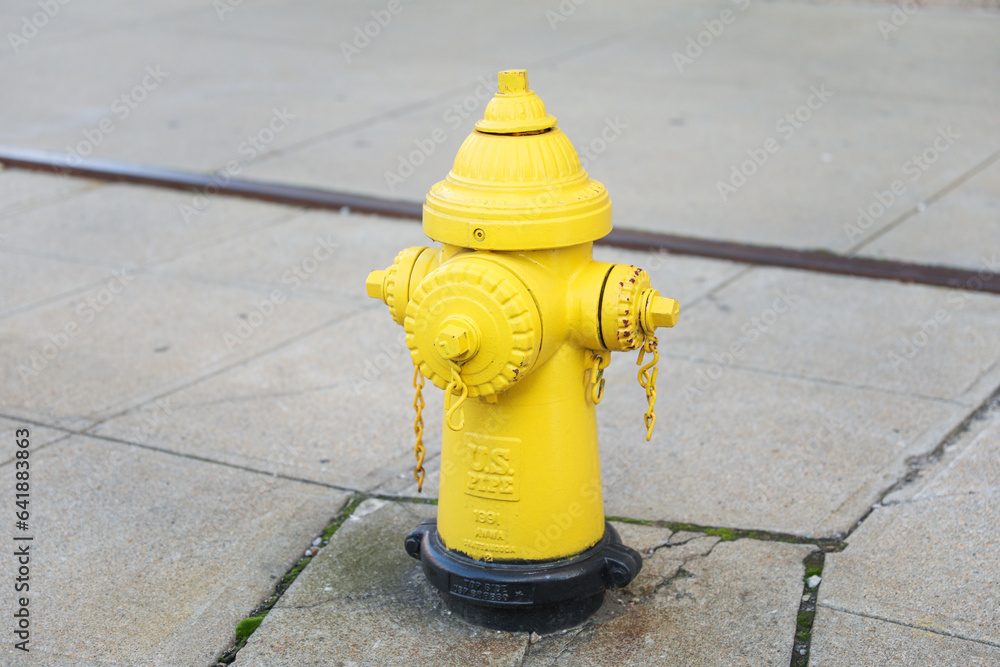 fire hydrant on urban street corner, ready for action amidst city life. Symbol of safety, preparedness, and community vigilance