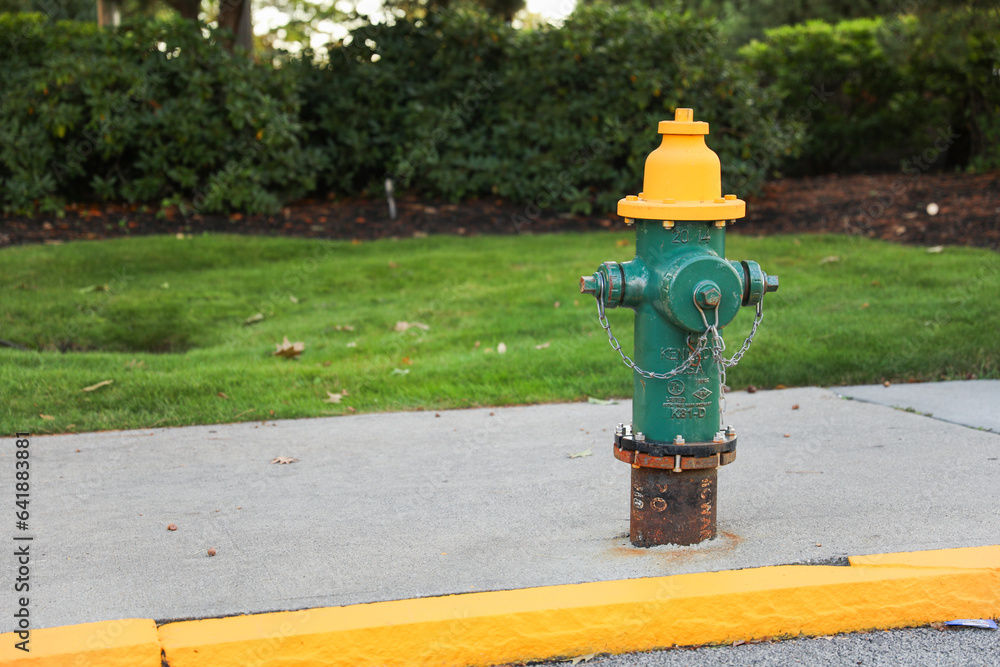 fire hydrant on urban street corner, ready for action amidst city life. Symbol of safety, preparedness, and community vigilance fire hydrant on urban street corner, ready for action amidst city life. Symbol of safety, preparedness, and community vigilance